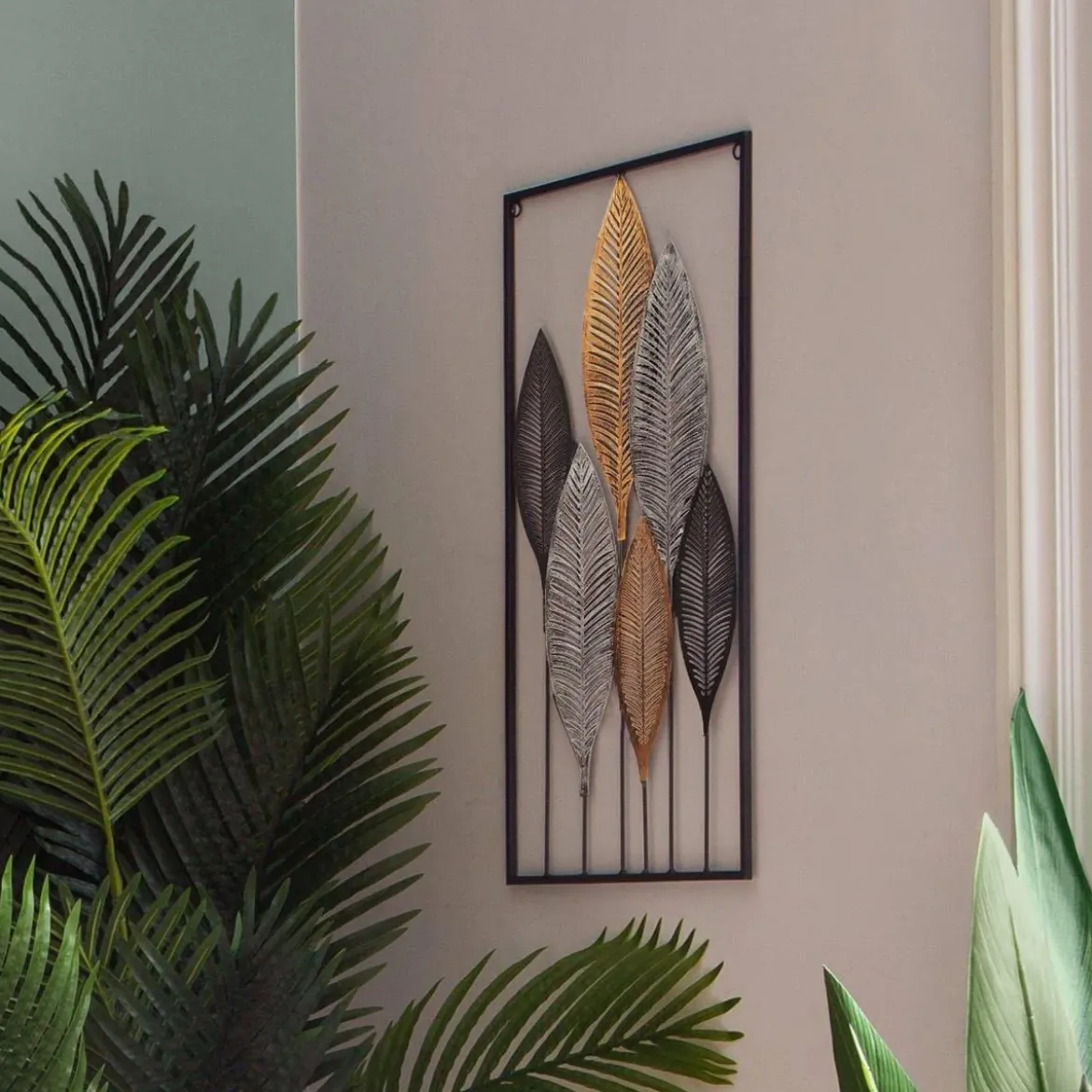 Ozdoba na ścianę, dekoracja ścienna DECO z motywem liści, 37 x 65 cm