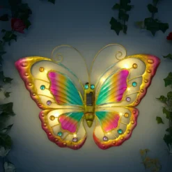 Ozdoba ogrodowa na ścianę, motyl solarny LED, 54 x 40 cm