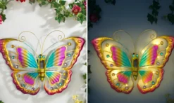 Ozdoba ogrodowa na ścianę, motyl solarny LED, 54 x 40 cm