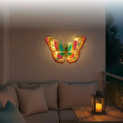 Ozdoba ogrodowa na ścianę, motyl solarny LED, 54 x 40 cm
