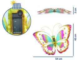 Ozdoba ogrodowa na ścianę, motyl solarny LED, 54 x 40 cm