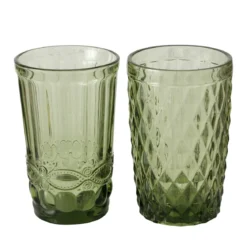 Ozdobna szklanka z zielonego szkła, AURORA, 300 ml
