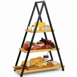 Patera trzypoziomowa z drewnianymi półkami, 53 cm