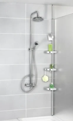 Półka łazienkowa narożna Premium Edge, 3 poziomy, lusterko, teleskopowa, WENKO
