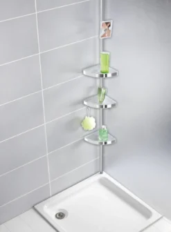 Półka łazienkowa narożna Premium Edge, 3 poziomy, lusterko, teleskopowa, WENKO