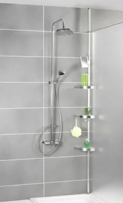 Półka łazienkowa narożna Premium Edge, 3 poziomy, lusterko, teleskopowa, WENKO