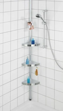 Półka łazienkowa narożna Premium Edge, 3 poziomy, lusterko, teleskopowa, WENKO