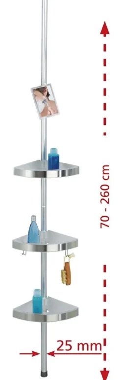 Półka łazienkowa narożna Premium Edge, 3 poziomy, lusterko, teleskopowa, WENKO