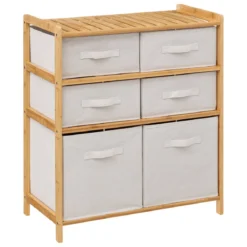 Półka bambusowa TIDY z 6 materiałowymi koszami, wys. 78,5 cm