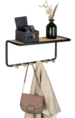Półka ścienna z bambusowymi haczykami, 58 x 26 x 26 cm, Loft, WENKO