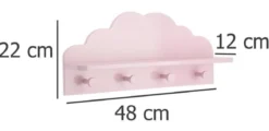 Półka z 4 wieszakami CLOUD, 48 x 22 x 12 cm