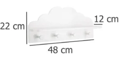 Półka z 4 wieszakami CLOUD, 48 x 22 x 12 cm