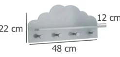 Półka z 4 wieszakami CLOUD, 48 x 22 x 12 cm