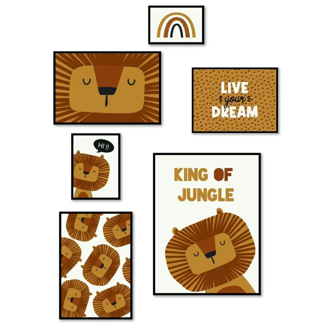 Plakaty do pokoju dziecka THE KING OF THE JUNGLE FUN, 6 ramek