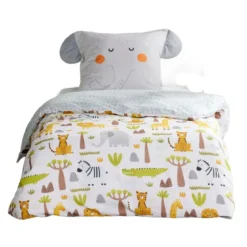 Pościel dziecięca 140x200 cm LAZY MORNING, bawełniana, poszewka z uszkami