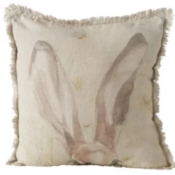 Poduszka dekoracyjna z frędzlami RABBIT, lniana, 45 x 45 cm