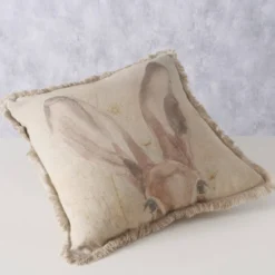 Poduszka dekoracyjna z frędzlami RABBIT, lniana, 45 x 45 cm