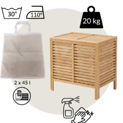Podwójny kosz na pranie, bambusowy MOA, 90 l