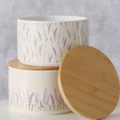 Pojemnik ceramiczny LAVANDER z bambusową pokrywą, Ø 16 cm