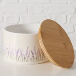 Pojemnik ceramiczny LAVANDER z bambusową pokrywą, Ø 16 cm