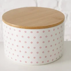 Pojemniki ceramiczne z bambusową pokrywą LILLY, 3 sztuki