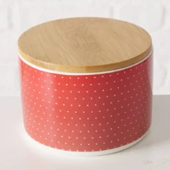 Pojemniki ceramiczne z bambusową pokrywą LILLY, 3 sztuki