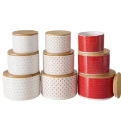 Pojemniki ceramiczne z bambusową pokrywą LILLY, 3 sztuki