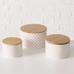 Pojemniki ceramiczne z bambusową pokrywą LILLY, 3 sztuki