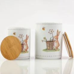 Pojemniki kuchenne ceramiczne CHARMY, wzór w zajączki, 2 sztuki