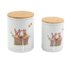 Pojemniki kuchenne ceramiczne CHARMY, wzór w zajączki, 2 sztuki