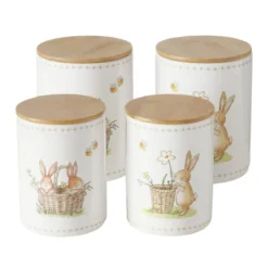 Pojemniki kuchenne ceramiczne CHARMY, wzór w zajączki, 2 sztuki