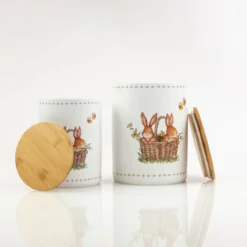 Pojemniki kuchenne ceramiczne CHARMY, wzór w zajączki, 2 sztuki
