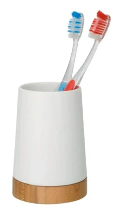 Pojemnik na szczoteczki, dozownik do mydła, mydelniczka i szczotka do wc BAMBOO - zestaw
