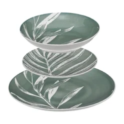 Porcelanowa zastawa stołowa dla 6 osób, wzór liści, 18 elementów