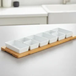 Porcelanowe miseczki na przekąski AION, 9 elementów na bambusowej tacy