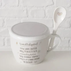 Porcelanowy kubek z pokrywką i łyżeczką, BAKERY, 600 ml