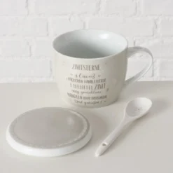 Porcelanowy kubek z pokrywką i łyżeczką, BAKERY, 600 ml