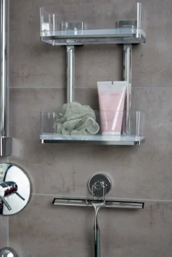 Prostokątna półka łazienkowa QUADRO, Vacuum-Loc, pod prysznic,2 poziomy, WENKO