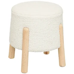 Pufa baranek z sosnowymi nogami BOUCL, 41 x 35 x 41,5 cm