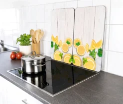 Płyty termoodporne do ochrony kuchenki, 2 tafle szklane z ozdobnym wzorem + stopki antypoślizgowe - 52 x 30 cm, WENKO