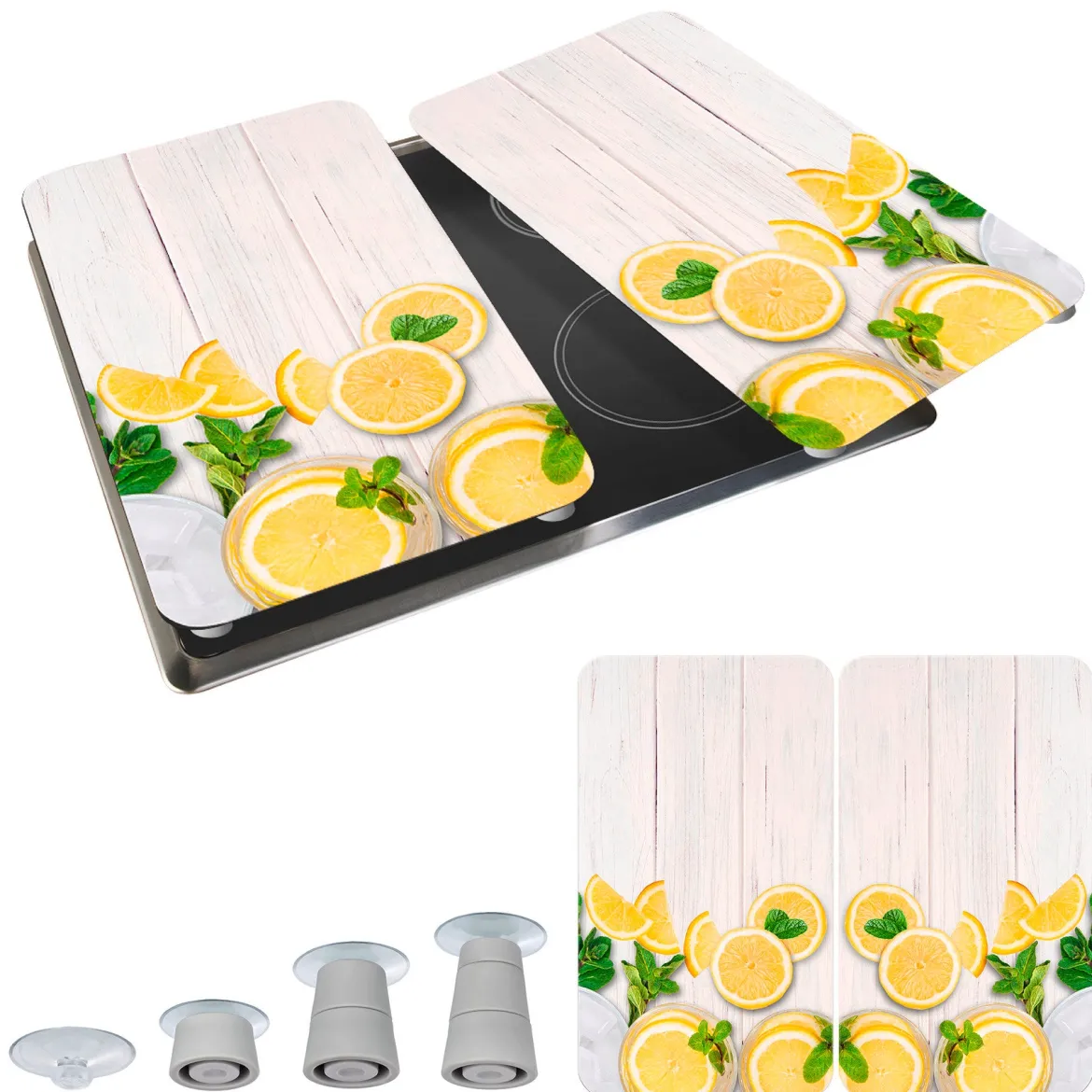 Płyty termoodporne do ochrony kuchenki, 2 tafle szklane z ozdobnym wzorem + stopki antypoślizgowe - 52 x 30 cm, WENKO