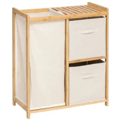 Regał bambusowy z koszem na pranie TIDY BOX i pojemnikami, 66 x 33,3 x 78,5 cm