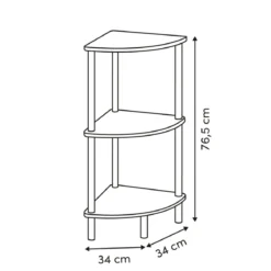 Regał narożny COME, 3 poziomy, 76 cm