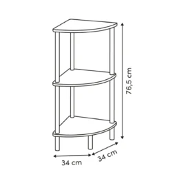 Regał narożny COME, 3 poziomy, 76 cm