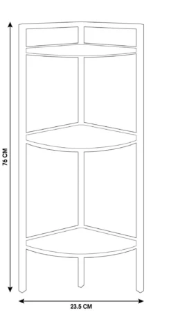 Regał narożny metalowy, 3 półki z MDF, 23,5 x 23,5 x 76 cm