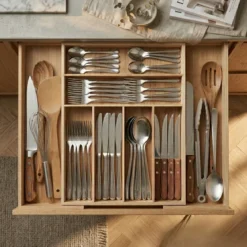 Rozkładany organizer na sztućce VARIO, 53 x 33-43 cm, bambus