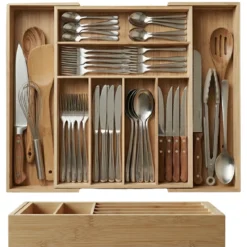 Rozkładany organizer na sztućce VARIO, 53 x 33-43 cm, bambus
