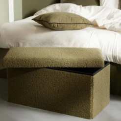 Składana ławka z tkaniny bouclé, 76 x 38 cm, MATCHA