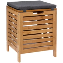 Stołek łazienkowy BAMBOO z koszem na pranie, 2w1