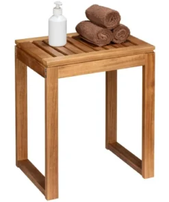 Stołek łazienkowy z drewna akacji FONDI, wys. 46 cm